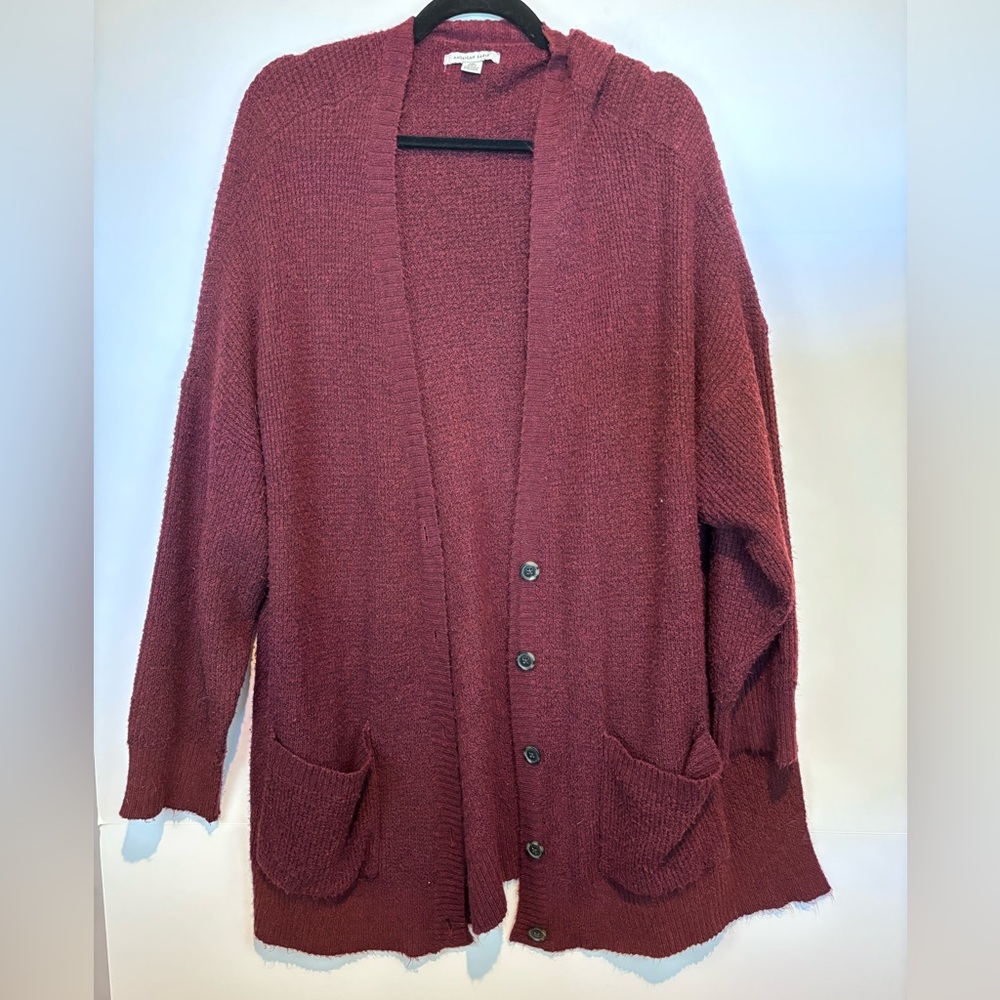 American Eagle Maroon Oversized Button Front Cardigan L/XL - Picture 5 of 13